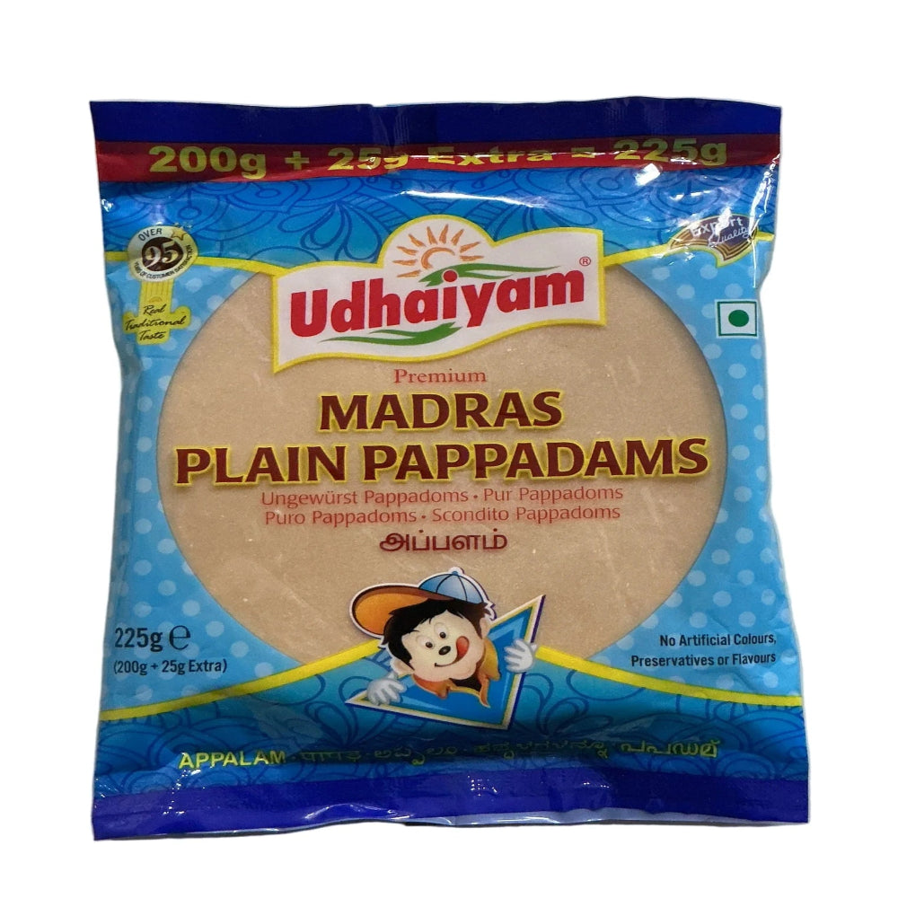 Udhaiyam Madras Plain Papadums 225g